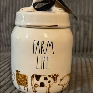 Rae Dunn Cream & Tan FARM LIFE Jar/Canister with Animal Pattern- NWT